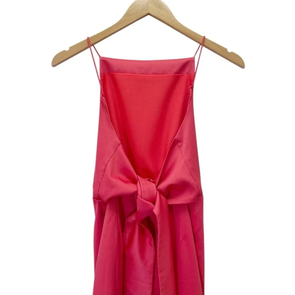 ELLIATT Satin Asym Mini Dress Melon Coral Pink Open Back Bow XS Party Cocktail